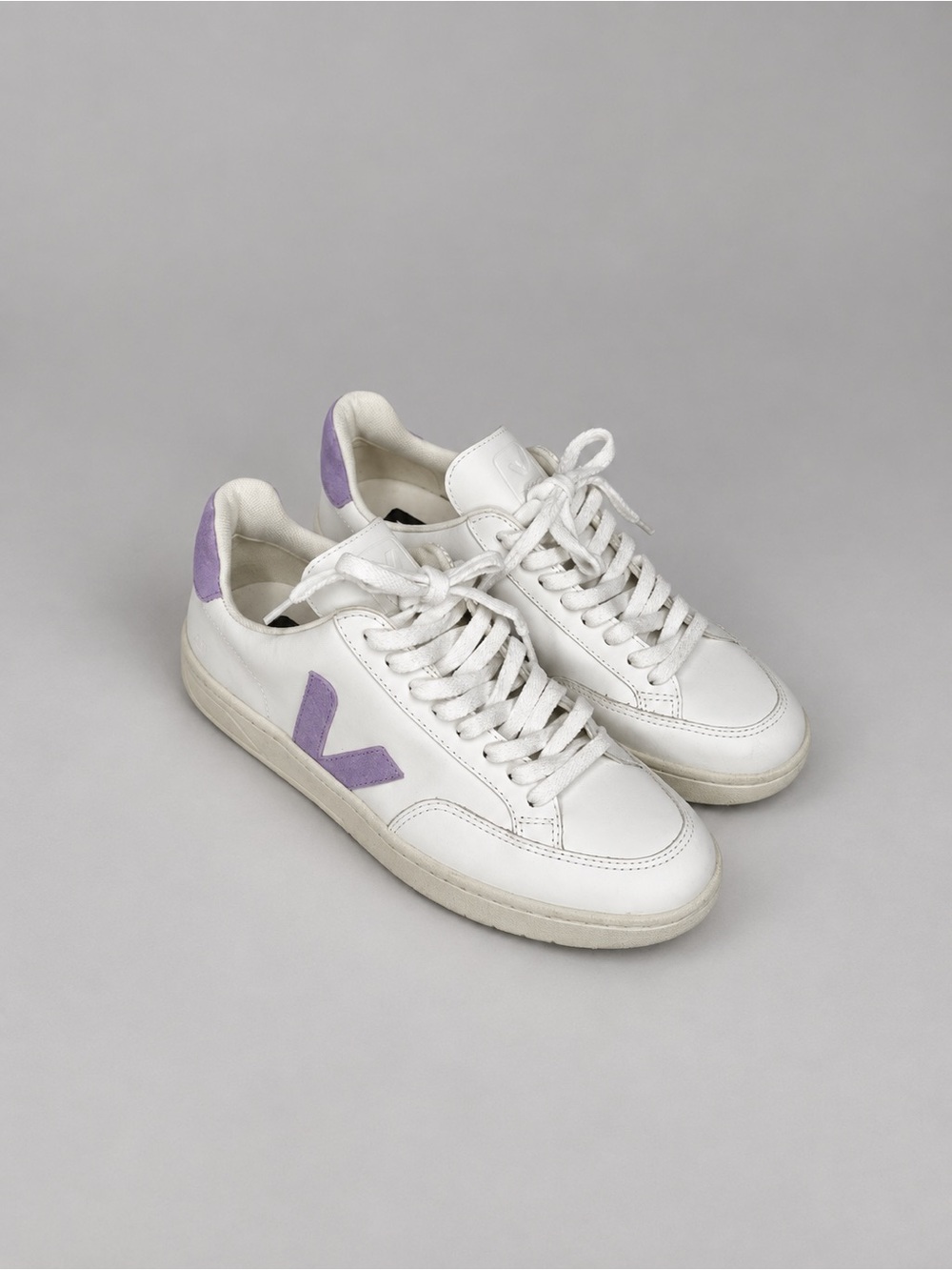 White Leather Sneakers with Lavender Accent